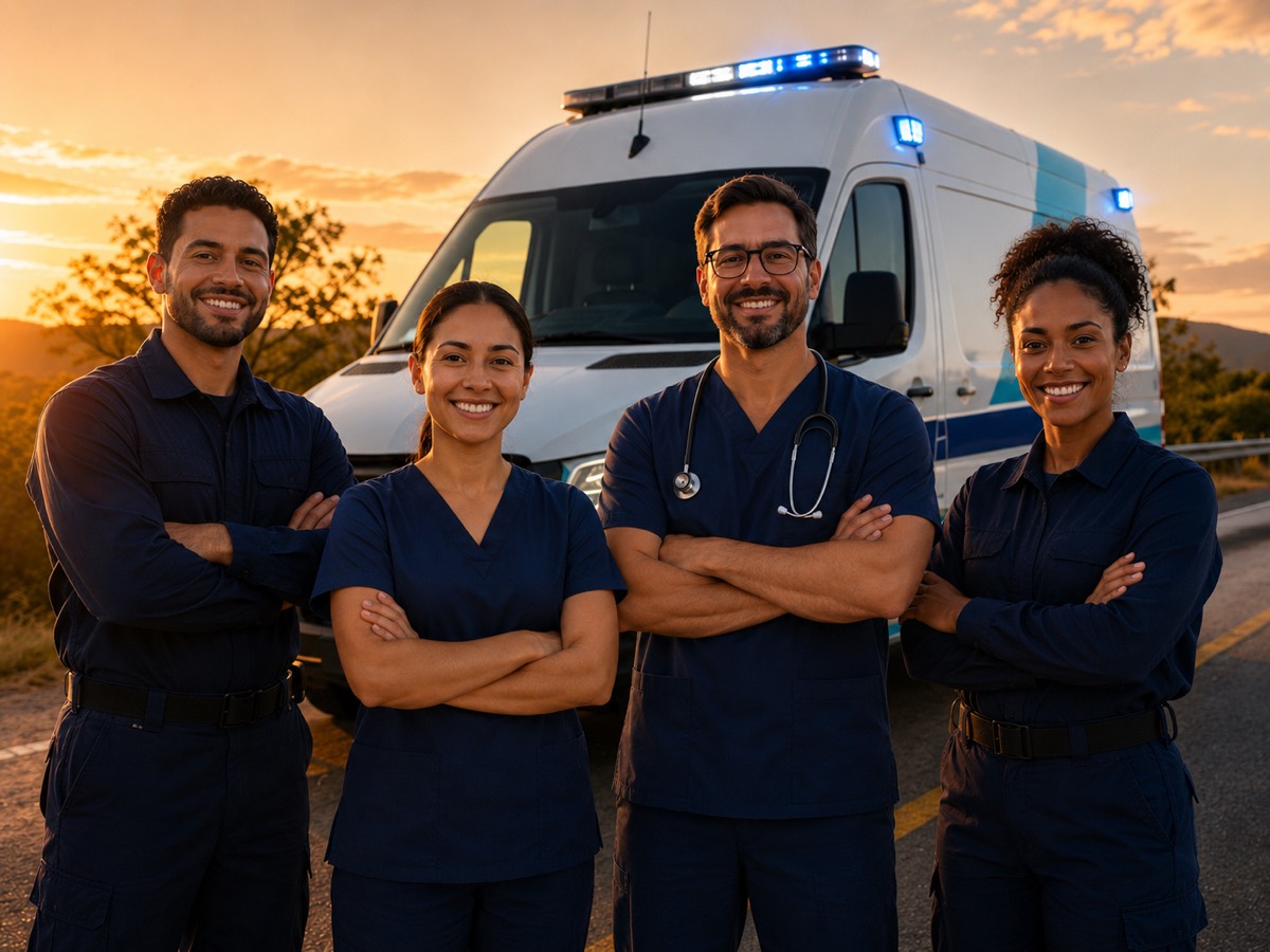 Equipe da Acolher em frente à ambulância